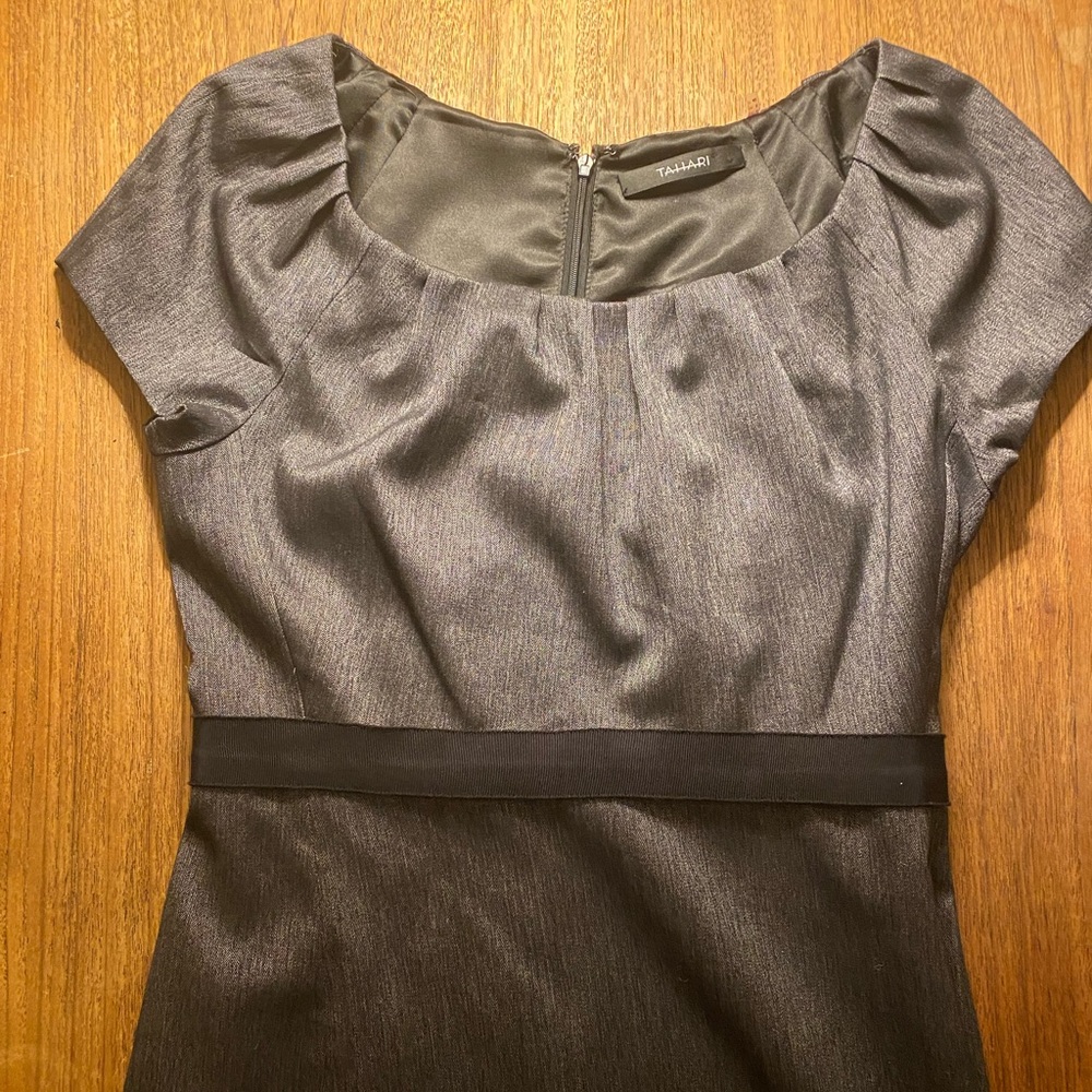 TAHARI GREY SCOOP NECK DRESS
